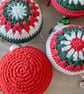Crochet Christmas Baubles Set of 6- Red Green & Silver Grey - Tree Decorations - Image 5