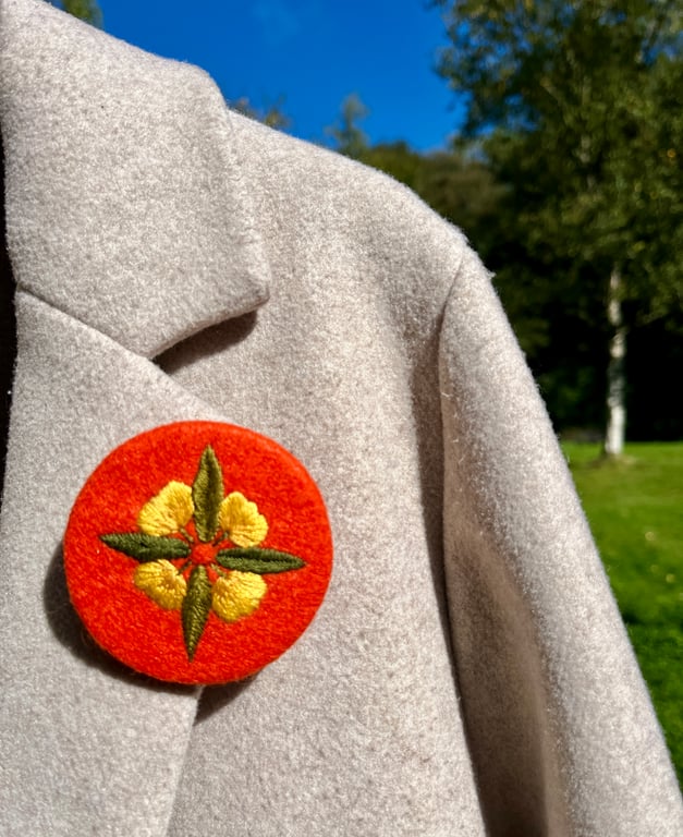Hand embroidered floral brooch pin