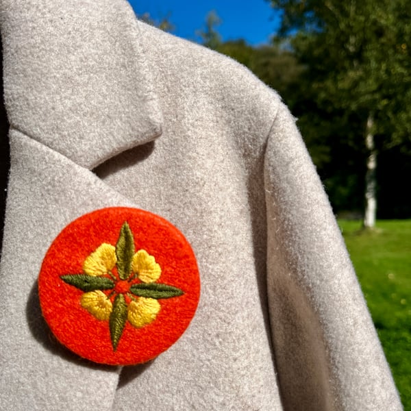 Hand embroidered floral brooch pin