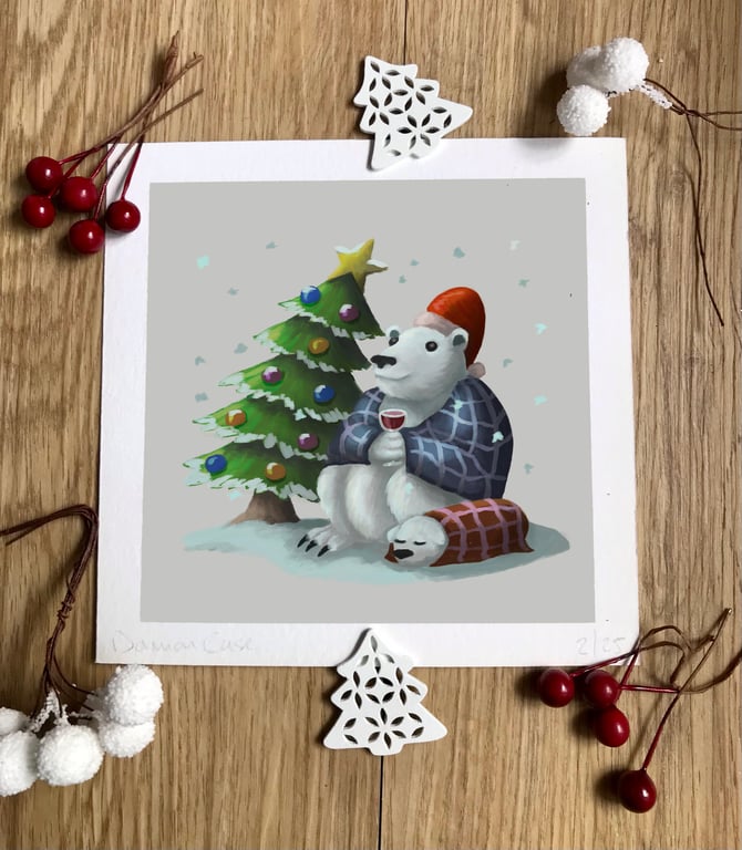 Festive Polar Bear Art Print