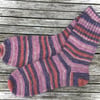 Hand knitted socks, blue purple brick red, UK8-9 EU42-43