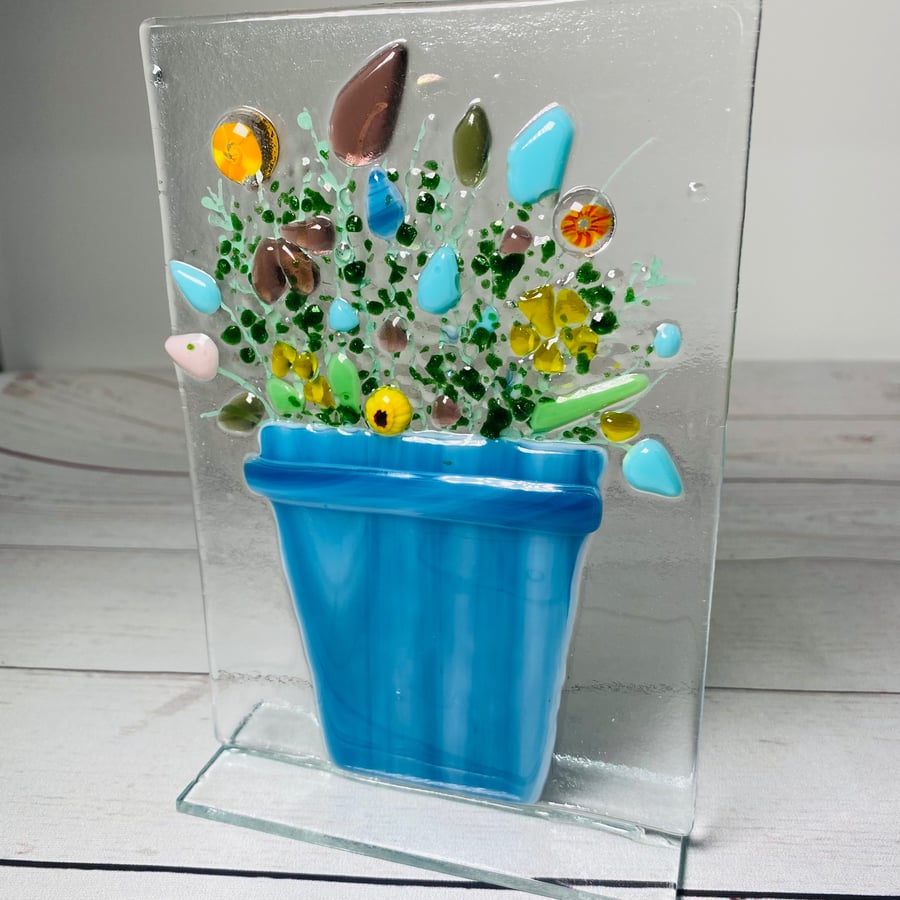 Fused glass flower pot ornament 