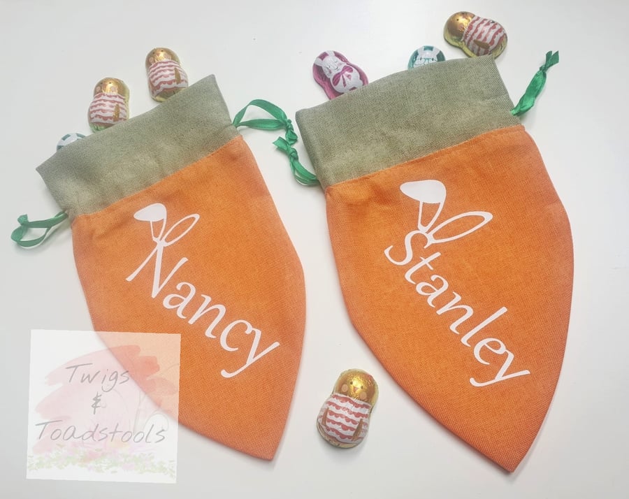 Personalised linen carrot bags 