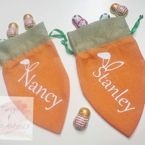 Personalised linen carrot bags 