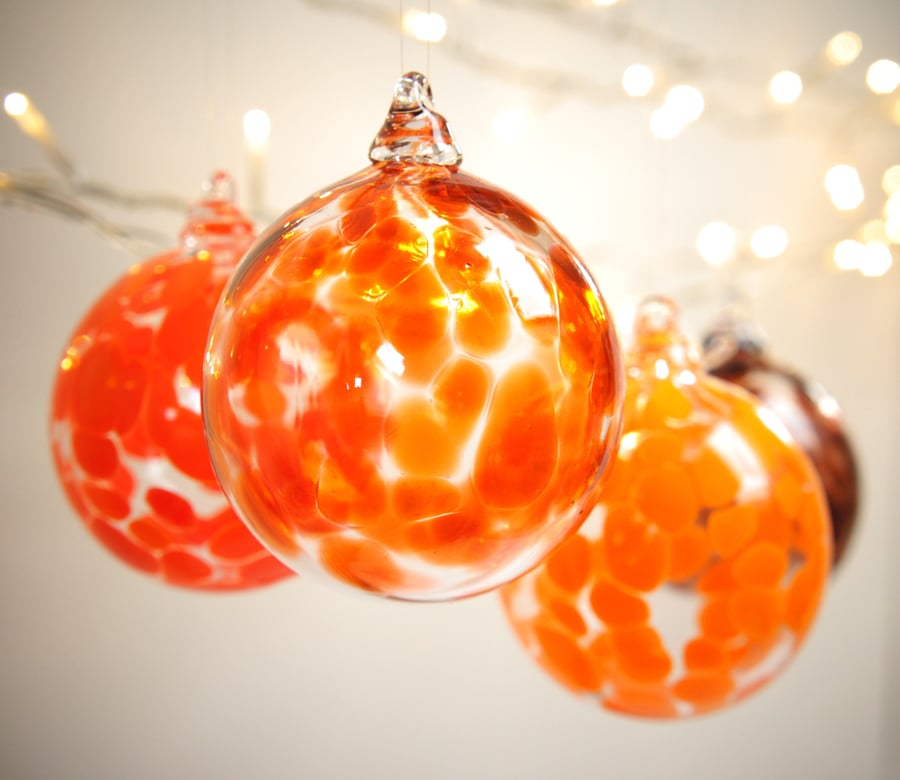 Rich Apricot Colour Handmade Blown Glass Bauble