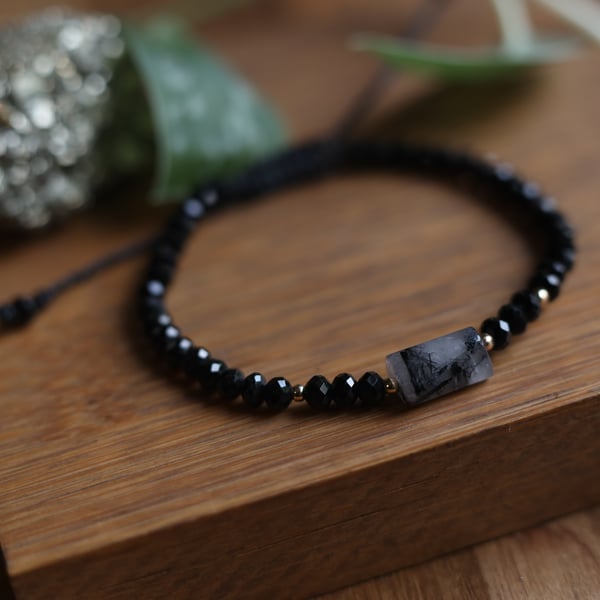 Black Tourmaline & Rutilated Quartz Bracelet