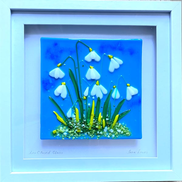 Snowdrops  fused glass picture- glass art