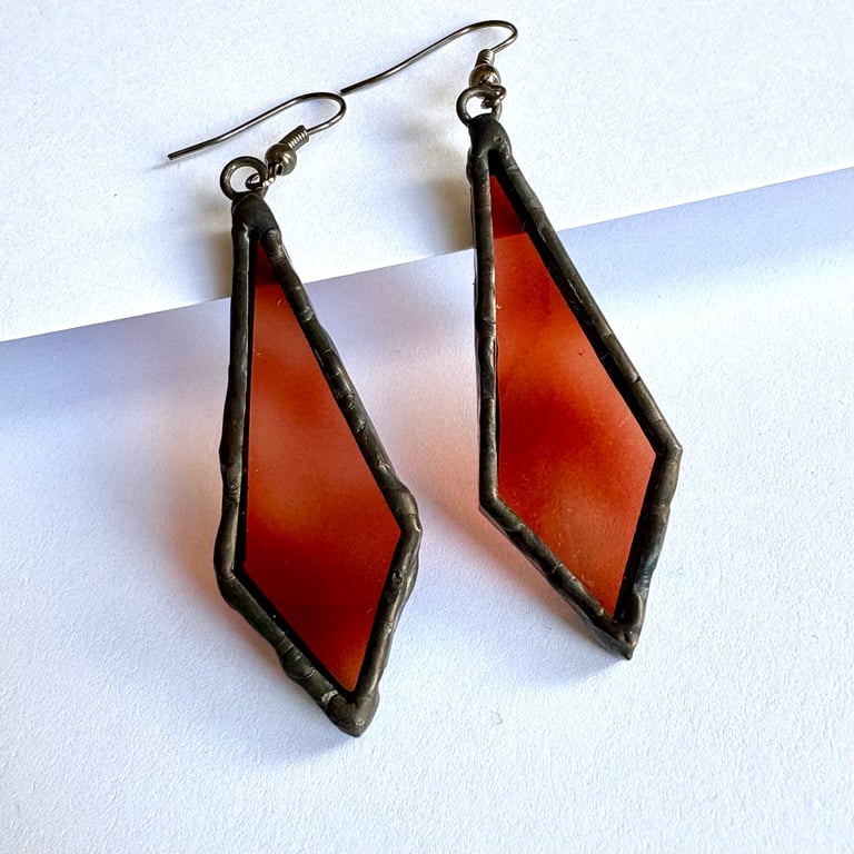 Mottled red stained glass dangle earrings, Unique gifts for her