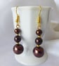 Chocolate Faux Pearl Earrings with gold plated ear-wires