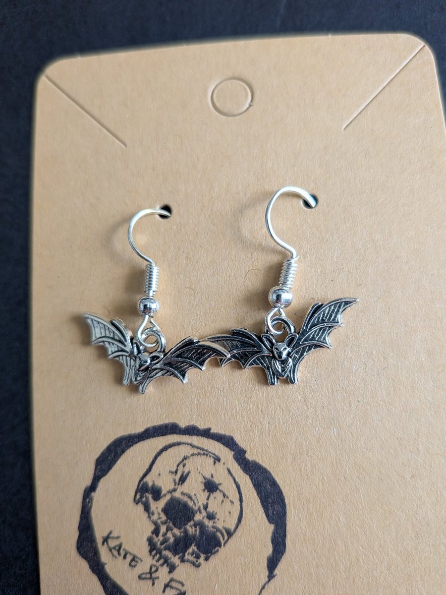 Handcrafted Bat Drop Earrings - 2x1cm