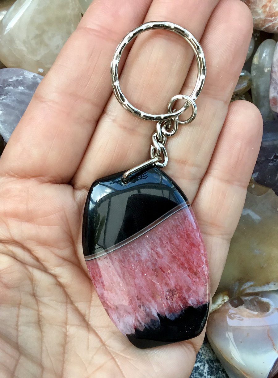 Stunning Fancy Agate Gemstone Keyring or Handbag Charm.