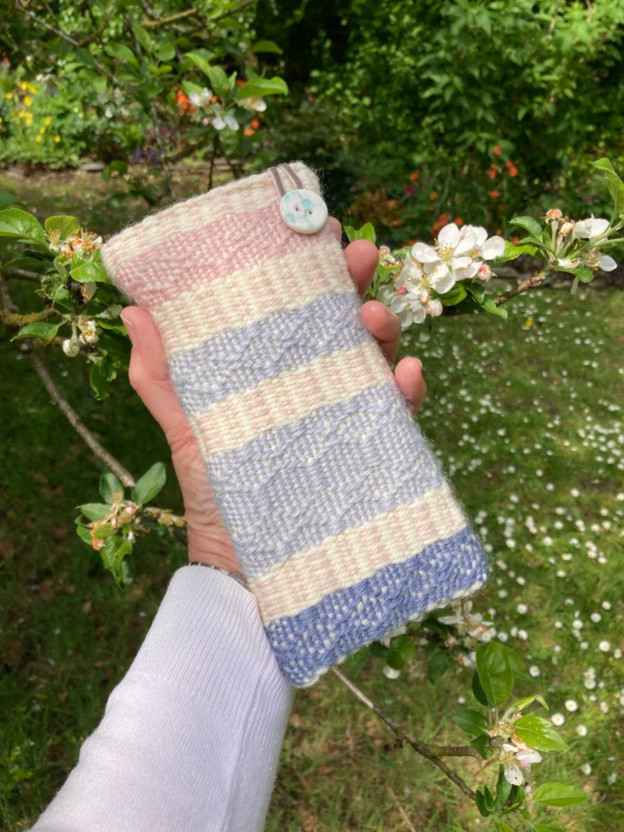 Glasses Case - Pastel Blue & Pink with a pale blue dotty lining