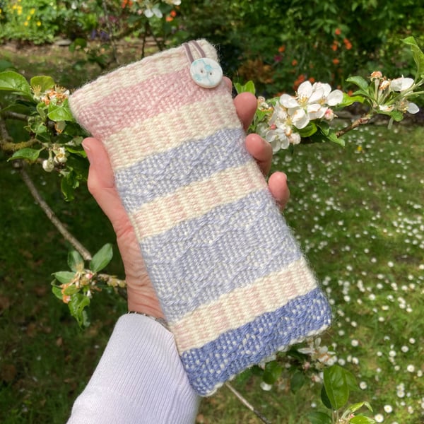 Glasses Case - Pastel Blue & Pink with a pale blue dotty lining