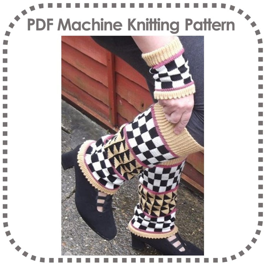 Legwarmers Machine Knitting Pattern 4 Ply Fair Isle With Matching Wristbands