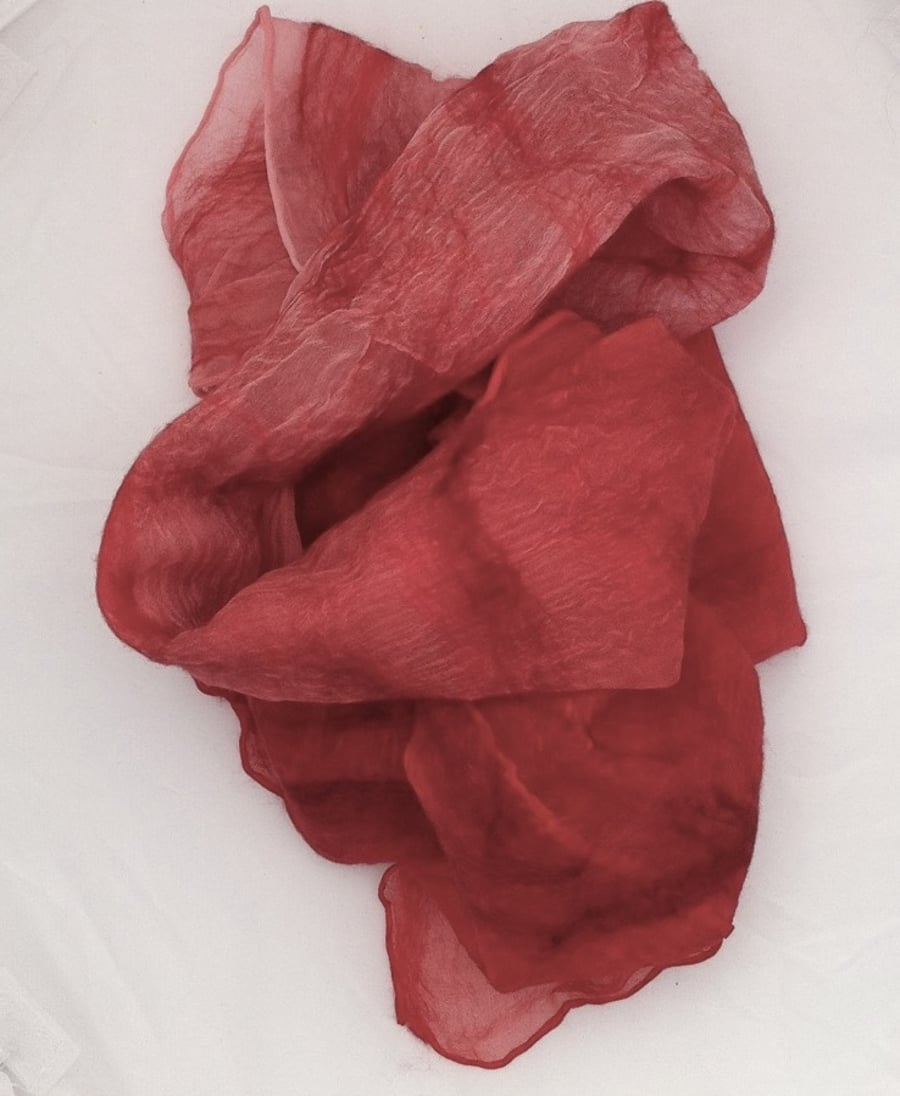 Scarf Nuno felted on silk (Red)