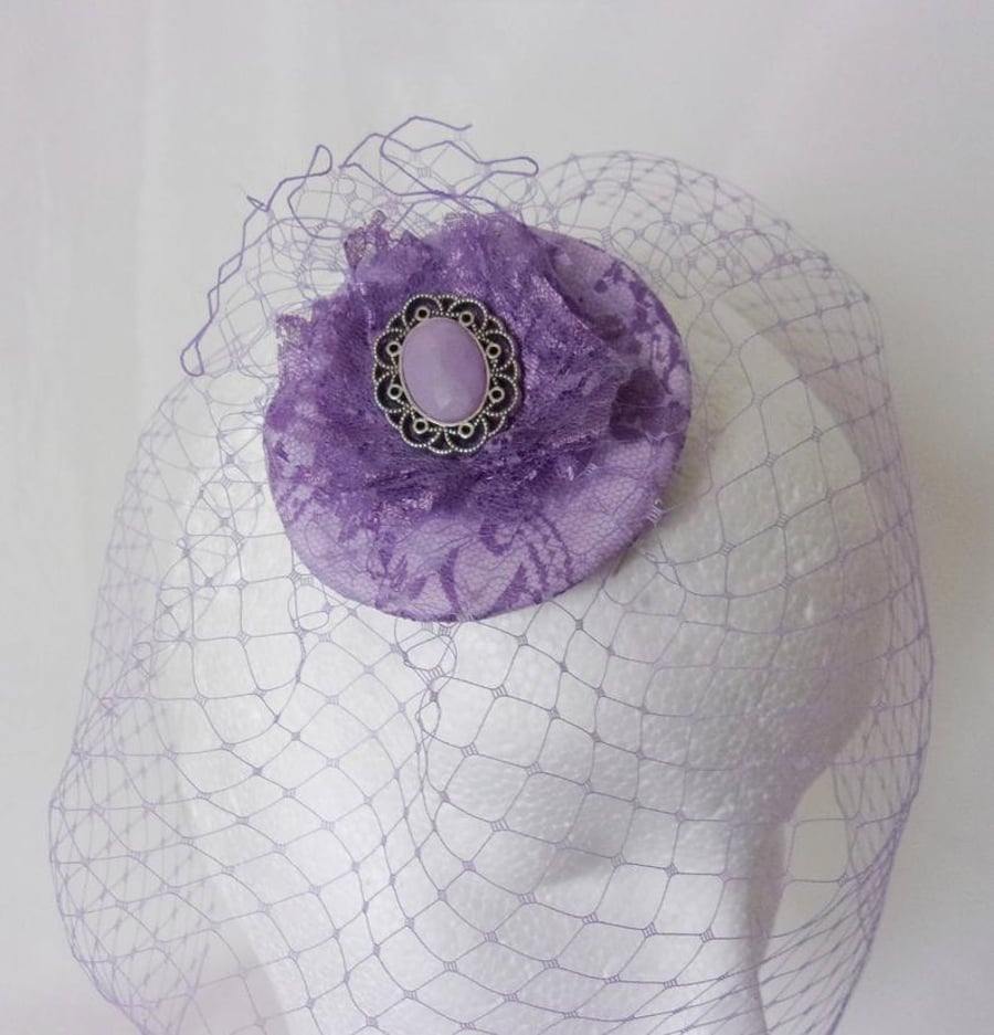 Antique Lilac Vintage Style Clip In Blusher Birdcage Veil 