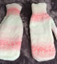 Hand Knitted Pink White Mittens Adult size
