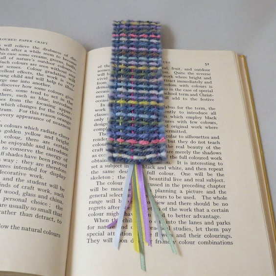 Felted and Embroidered Bookmark - woven design 