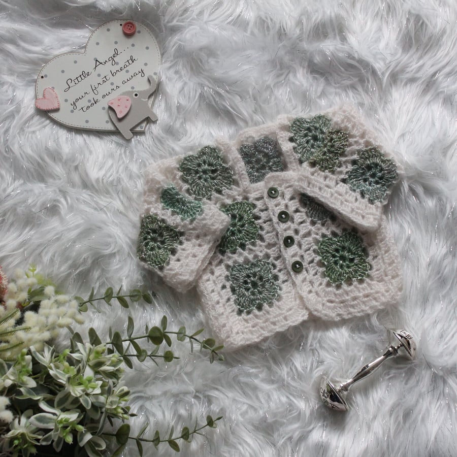 Crochet granny square cardigan for newborn baby