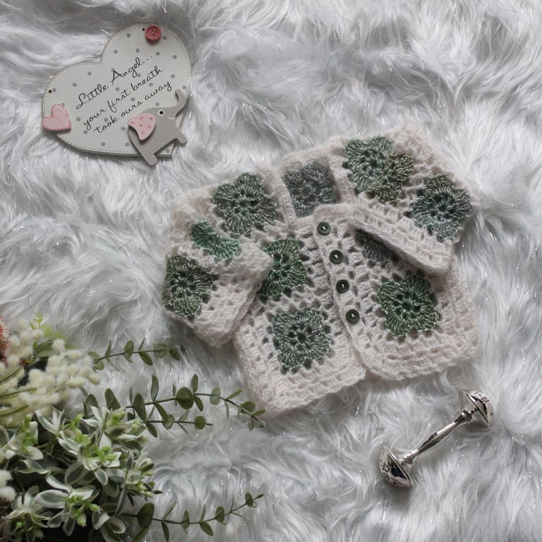 Crochet granny square cardigan for newborn baby