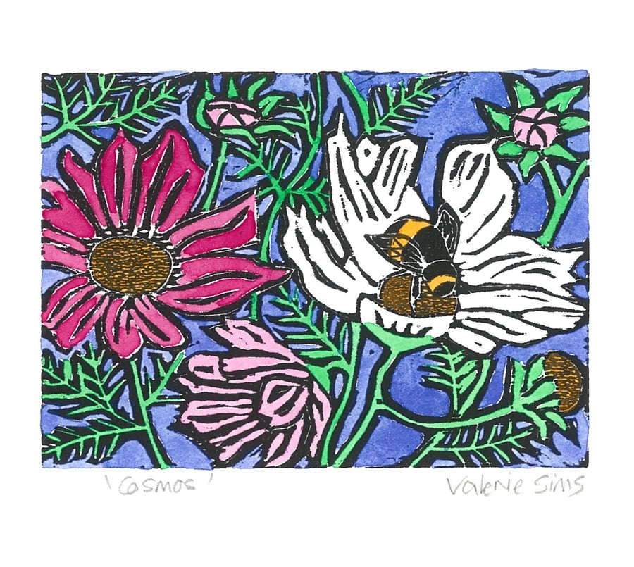 Cosmos - Woodcut Print - Original Art for Wildlife Lovers