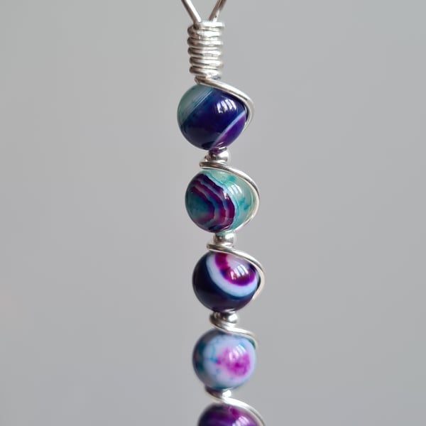 Handmade Funky Purple Agate & 925 Silver Drop Dangle Necklace Pendant Gift  
