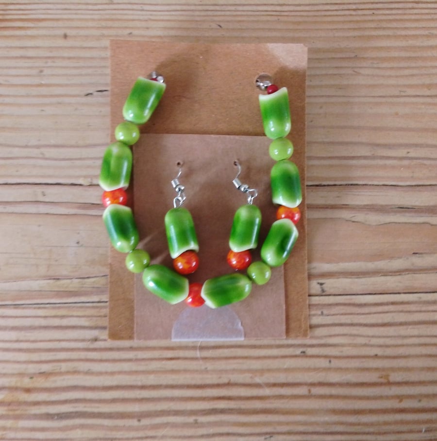 Handmade bracelet and earring set