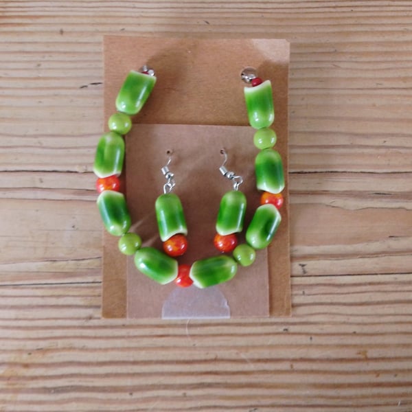 Handmade bracelet and earring set