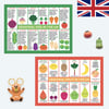 UK Seasonal Fruit and Vegetables Charts - Kawaii Fridge Magnets or Postcards