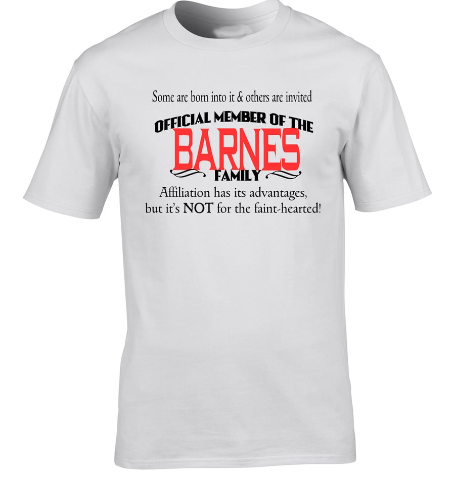  Barnes Surname Men's Lady's T-Shirt Any Name Family Reunion Personalised