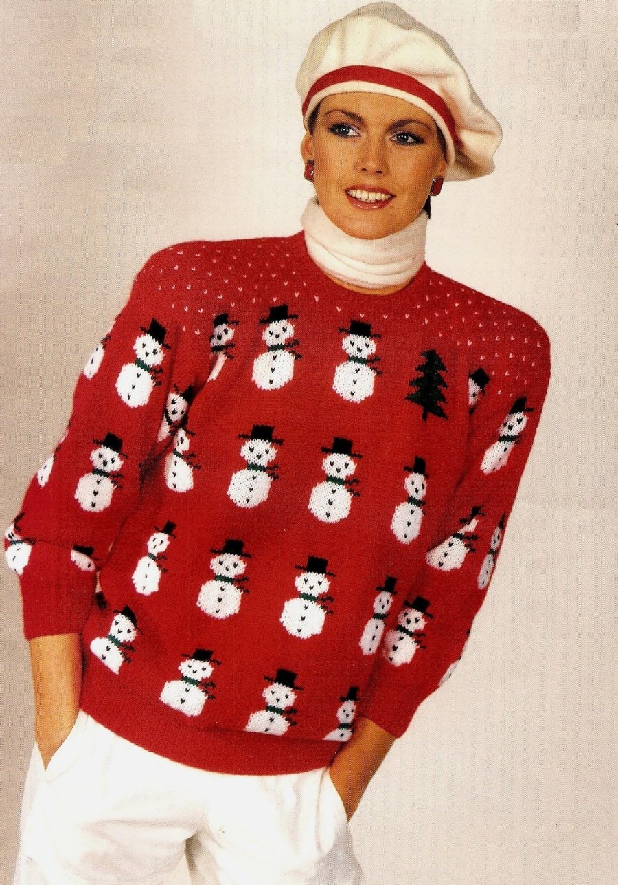 VINTAGE KNITTING PATTERN Ladies Snowman Sweater