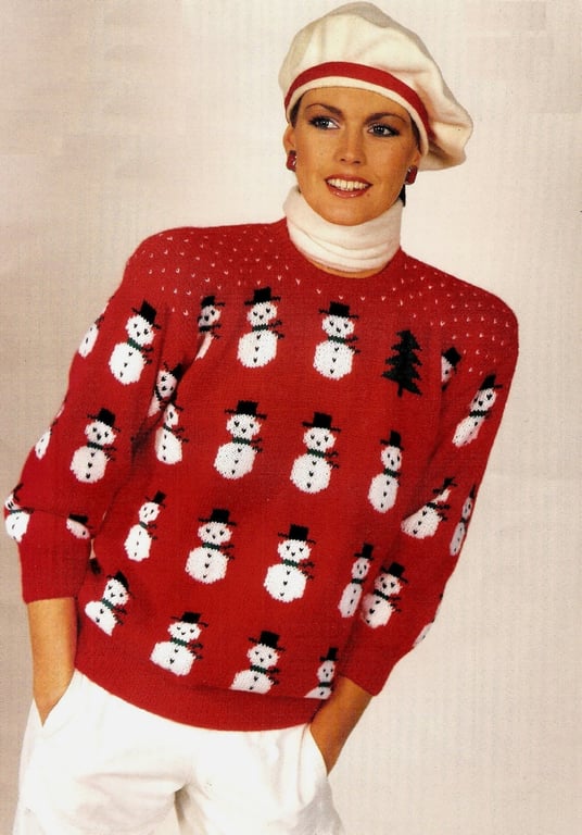 VINTAGE KNITTING PATTERN Ladies Snowman Sweater
