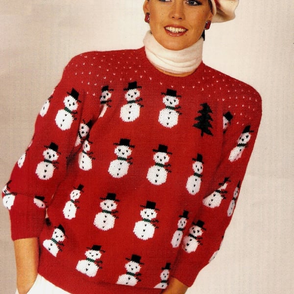 VINTAGE KNITTING PATTERN Ladies Snowman Sweater