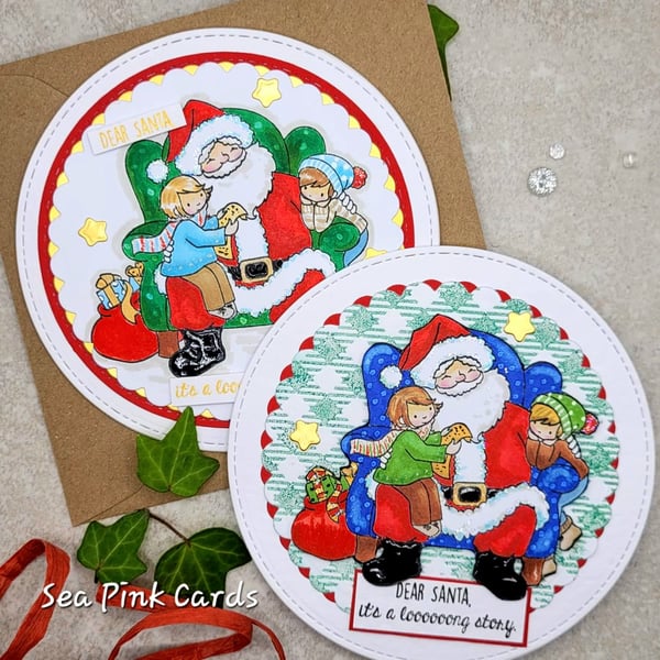 Christmas Cards - set of 2 - retro card visit to santa handmade