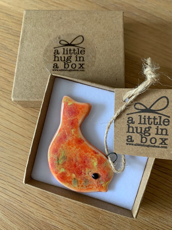  A Little Hug in a Box Hand Made Terracotta Speckled Porcelain Bird  