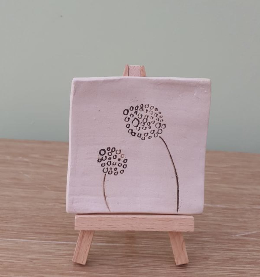 Dandelion Mini Ceramic Art on Easel