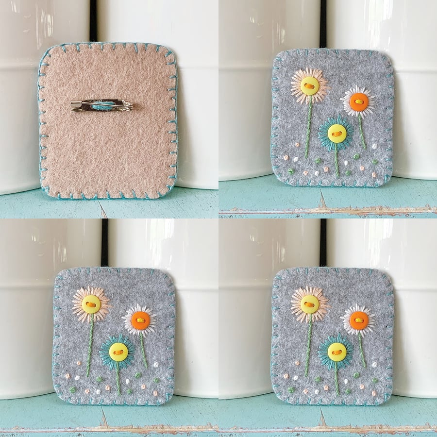 Hand Sewn Felt Brooch. Daisy Brooch. Flower Brooch. Embroidered Brooch. Daisies.