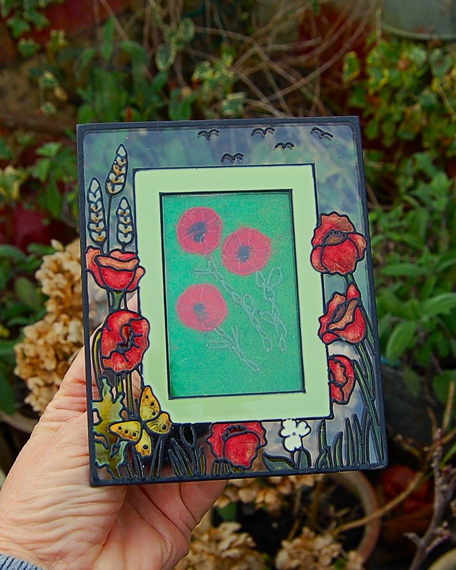 Needle felted and hand embroidered picture - Poppies