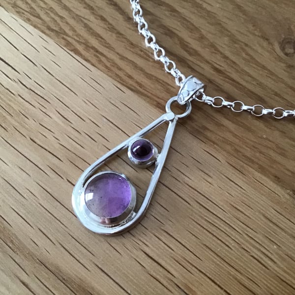 Ametrine and Amethyst Sterling and Fine silver gemstone pendant necklace 
