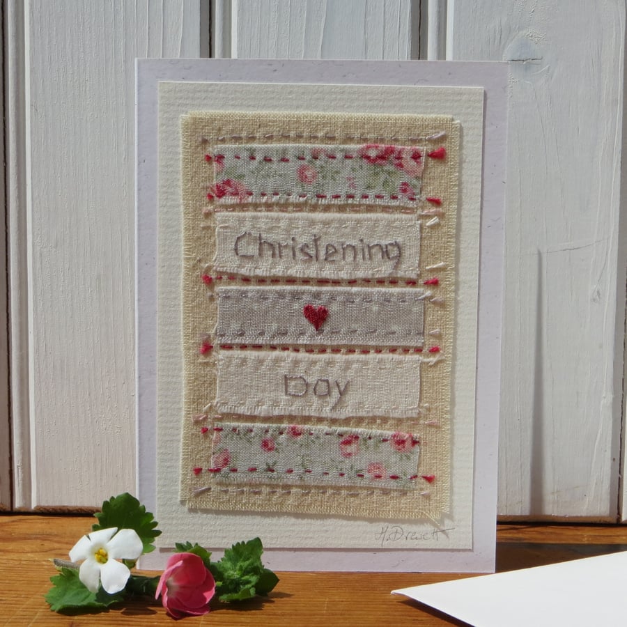 Hand-stitched card made with pretty fabrics and tiny applique heart