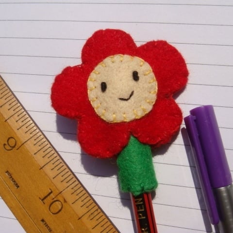 Hand sewn pencil Topper Flower Stationary Teacher Gift back to school