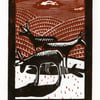 Three donkeys (an uncomfortable silence no.2) 2-colour linocut print