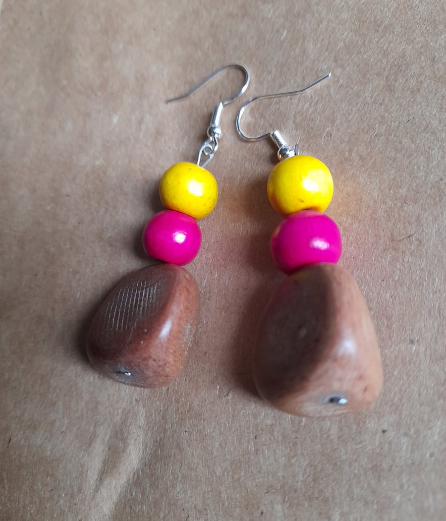 Wooden bead earrings