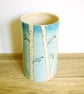 Large Cylinder Vase - Birch Tree, Sky and Birds - Image 1