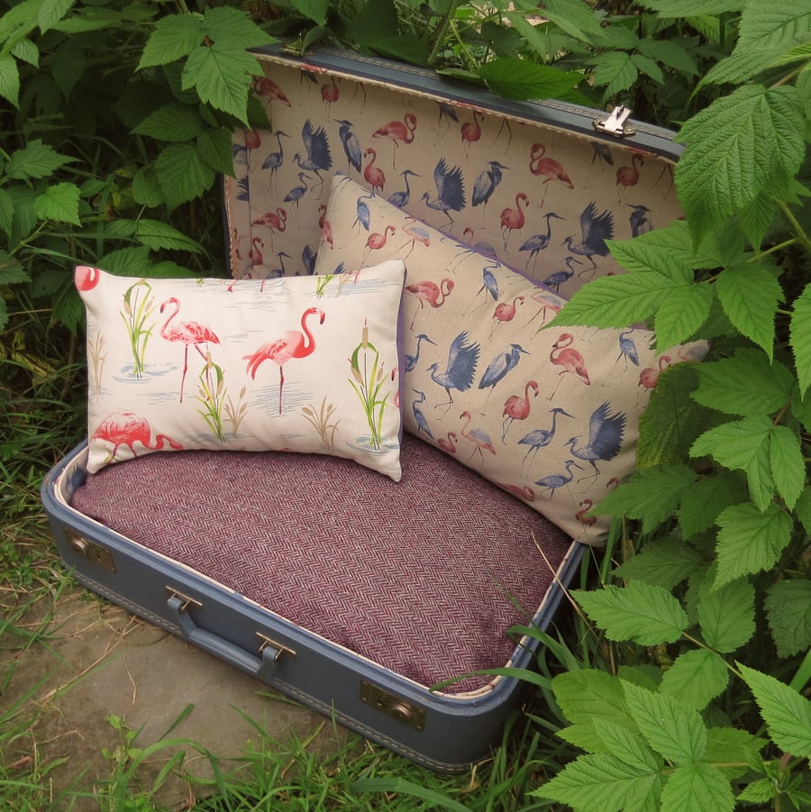 A quirky pet bed, made from a vintage 1970s suitcase.  cat bed.  Dog bed.
