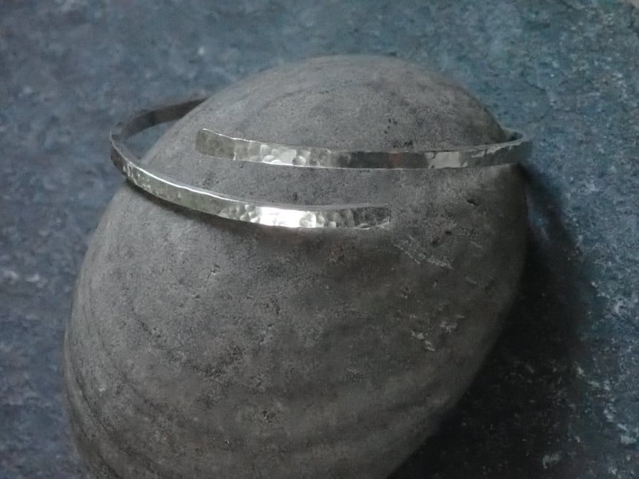 Narrow Hammered Bangle, Sterling Silver