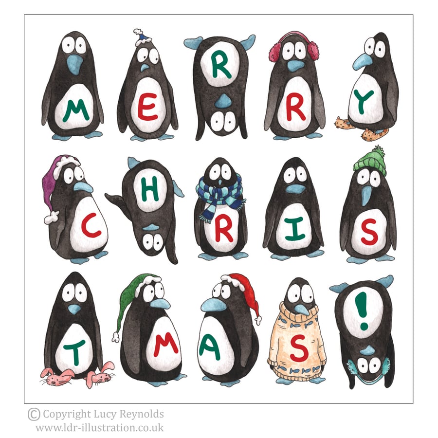 Pack of 4 - Merry Penguins Christmas Cards
