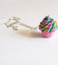 Retro Rainbow swirl cupcake necklace Quirky, fun, unique, handmade novel