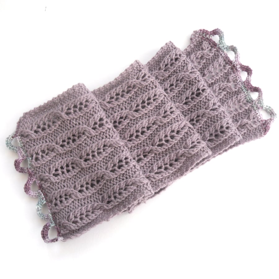 Lilac hand knitted lace scarf 