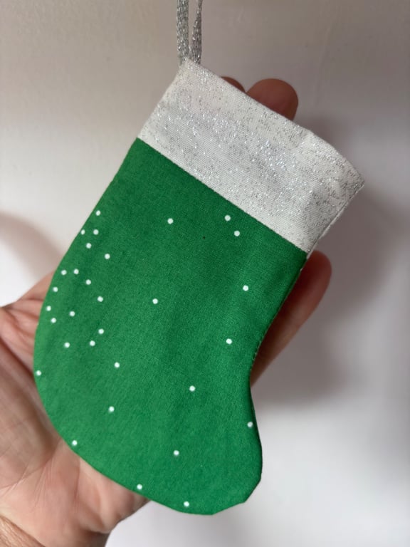 Summer seconds - green with white spots - Mini Christmas stocking - super cute